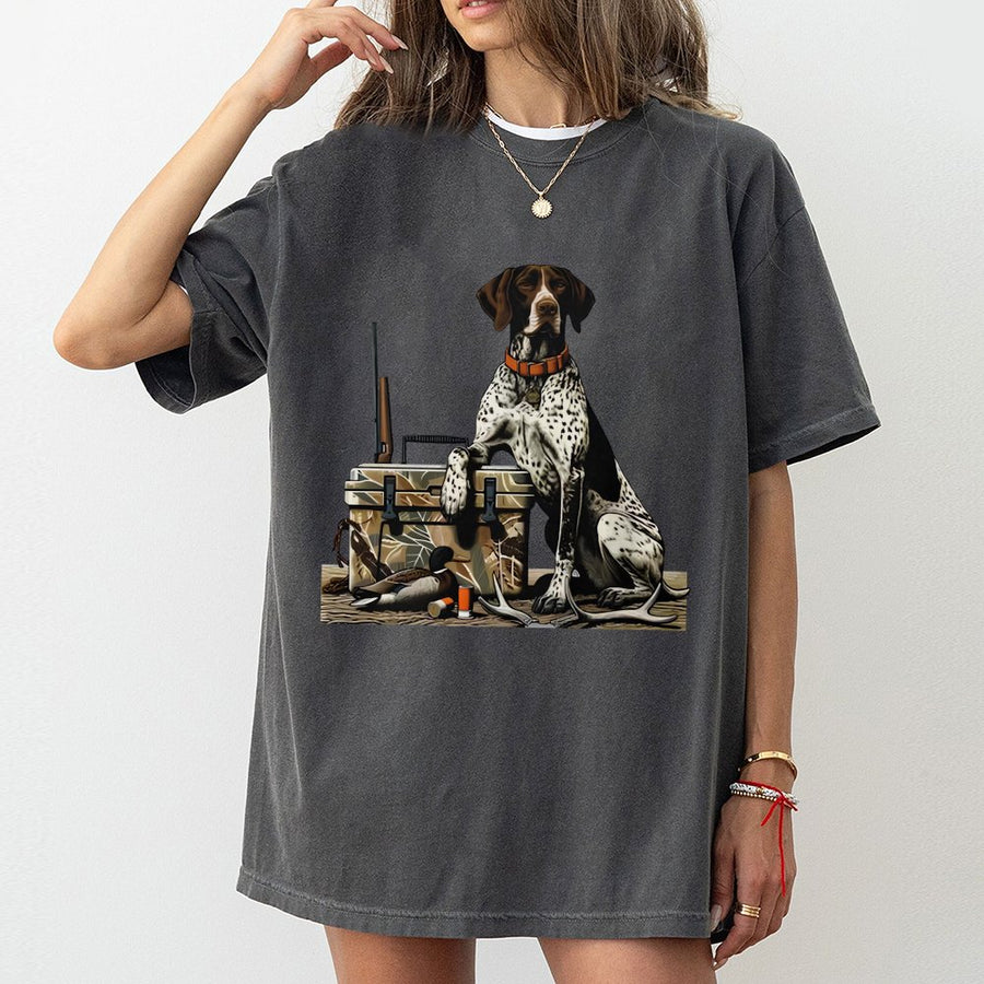 Duck Hunting Pointer Dog Graphic T-Shirt | Country Sporting Dog Art | Premium 100% Cotton Tee | Gift for Hunter Outdoor Enthusiast