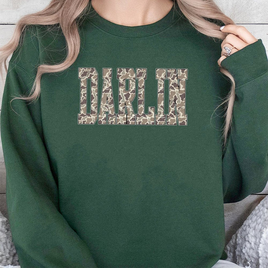 Darlin Camo Sweatshirt | Rustic Western Country Graphic | Cotton Blend Premium Crewneck | Gift for Cowgirls and Southern Style Lovers
