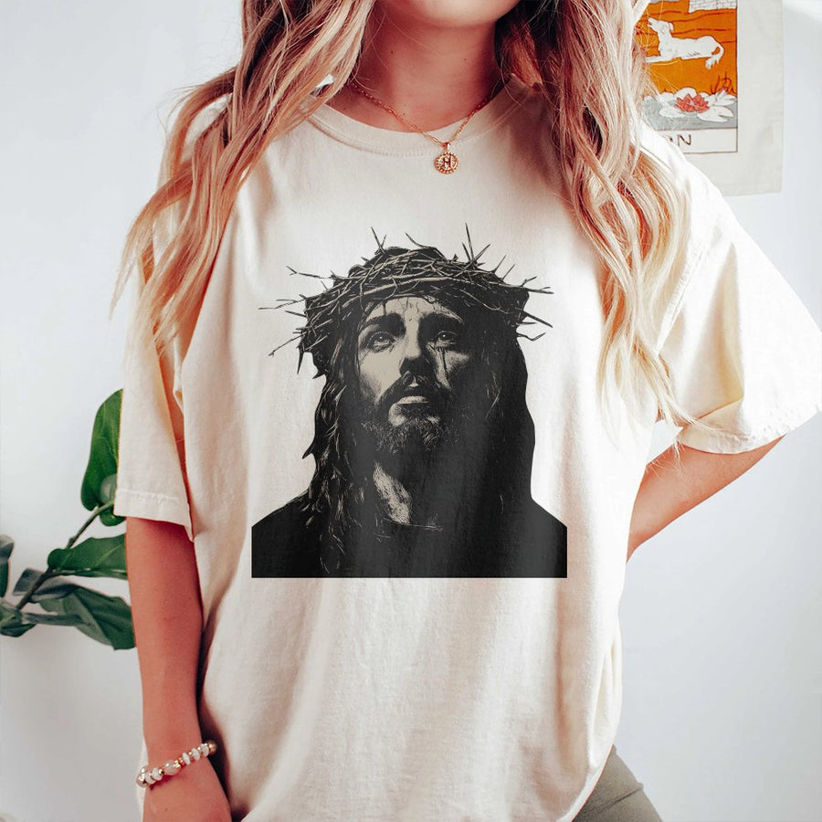 Jesus Crown of Thorns T-Shirt | Minimalist Faith Graphic Tee | Premium 100% Cotton | Religious Gift for Men and Women Christian Apparel