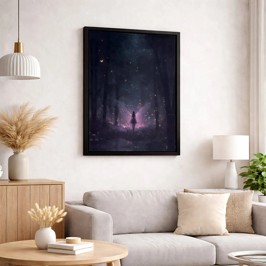 Fairy Wall Art | Glowing Purple Butterfly Wings Magical Forest | Premium Gallery Wrapped Canvas | Enchanted Home Decor Gift