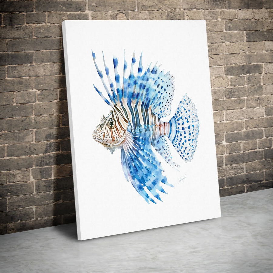 Lionfish Watercolor Canvas Wall Art | Vibrant Marine Life Illustration | Premium Gallery Wrapped Canvas | Coastal Home Decor Gift for Ocean Lover