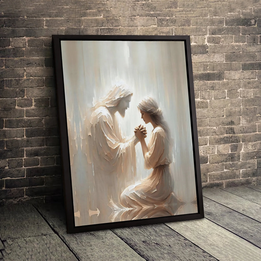 Jesus and Praying Woman Canvas Art | Abstract Religious Wall Decor | Premium Fade-Resistant Print | Spiritual Christian Home Gift