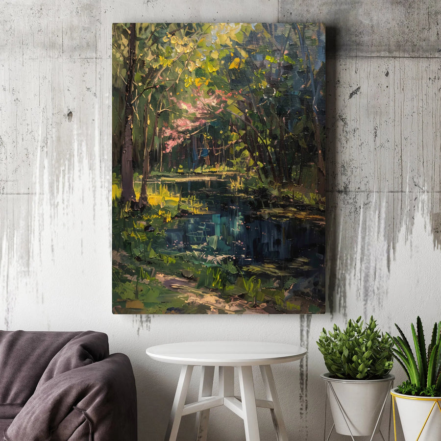 Impressionist Forest River Canvas Art | Moody Landscape Oil Painting Style | Premium Fade-Resistant Print | Elegant Nature Home Decor Gift