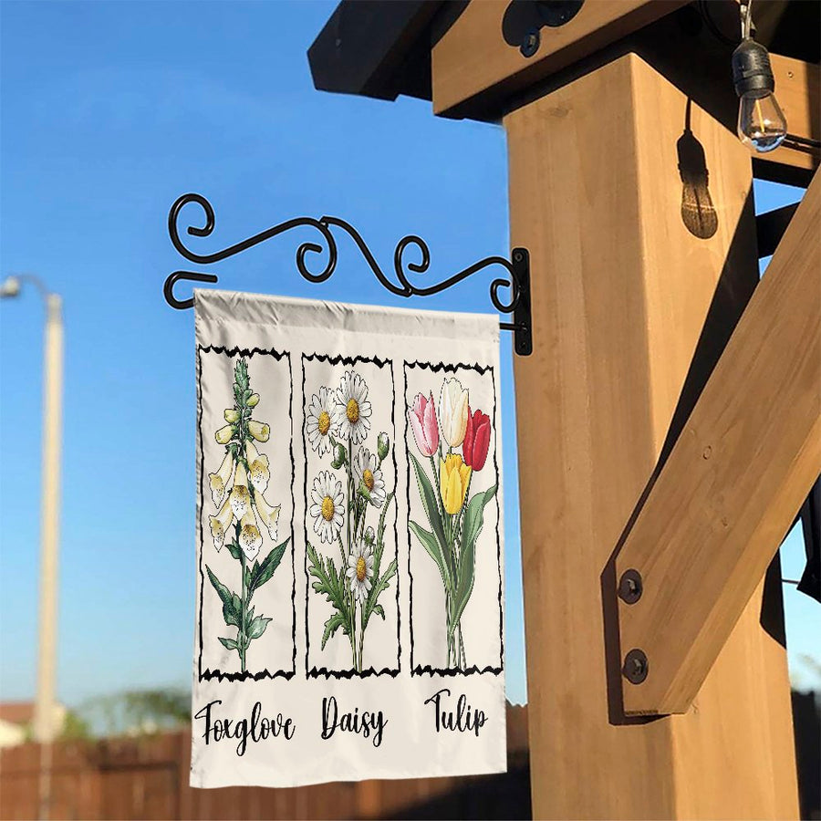 Floral Garden Flag | Botanical Foxglove Daisy Tulip Illustration | Premium Weather-Resistant Polyester | Cottagecore Outdoor Home Decor Gift