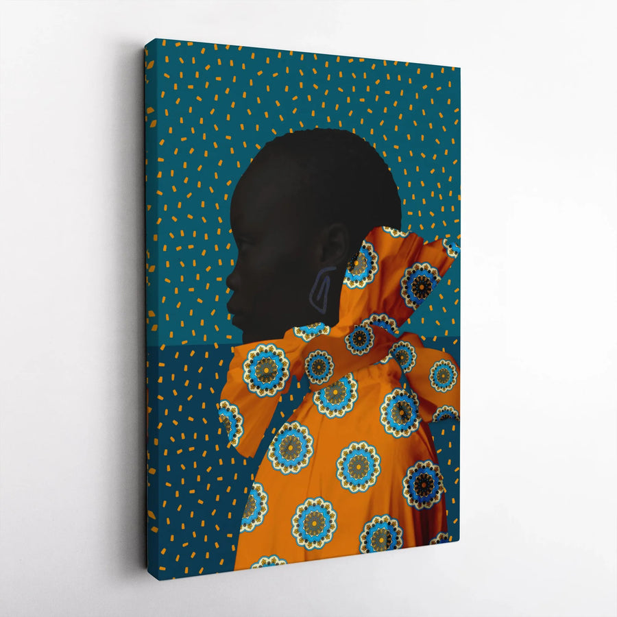 Black Woman Art Canvas | Vibrant African Pattern Portrait | Premium Gallery Wrap Canvas | Collector's Gift for Home & Office Decor