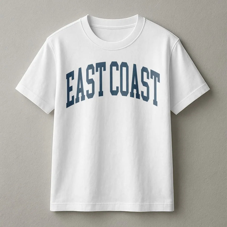East Coast T-Shirt | Retro Arch Varsity Lettering | 100% Cotton Premium Quality | US Coastal Pride Apparel Gift for Travelers