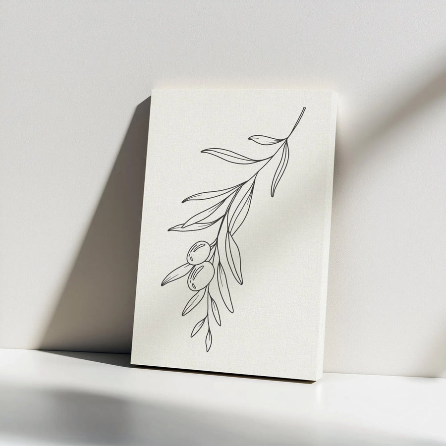 Minimalist Olive Branch Canvas Wall Art | Line Art Botanical Sketch | Premium Gallery Wrap Decor | Modern Neutral Home Interior Gift