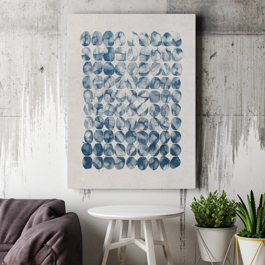 Abstract Blue Geometric Canvas Art | Stamped Circle Grid Print | Premium 1.25" Gallery Wrap | Modern Minimalist Home Office Decor