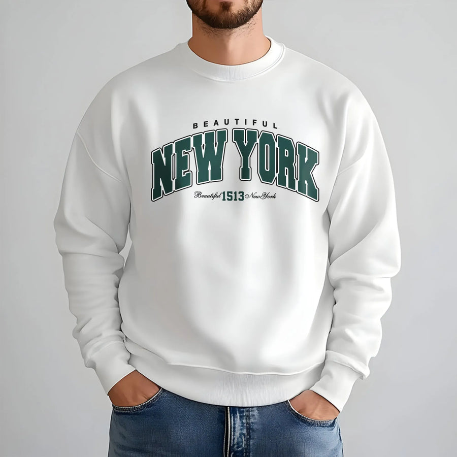 New York Sweatshirt | Varsity Letter Graphic Print | Premium Cotton Blend | Unisex Crewneck Gift for NYC Lovers