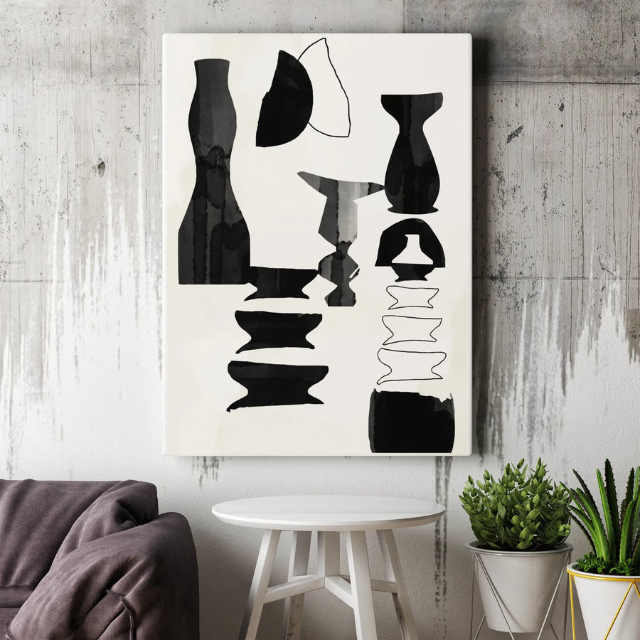 Abstract Pottery Canvas Print | Minimalist Black and White Vessel Art | Premium Thick Gallery Canvas | Collector's Modern Home Decor