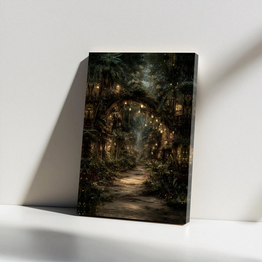 Enchanted Forest Canvas Wall Art | Fairy Light Path With Lanterns | Premium Gallery Wrap Decor | Magical Nature Gift For Home Office