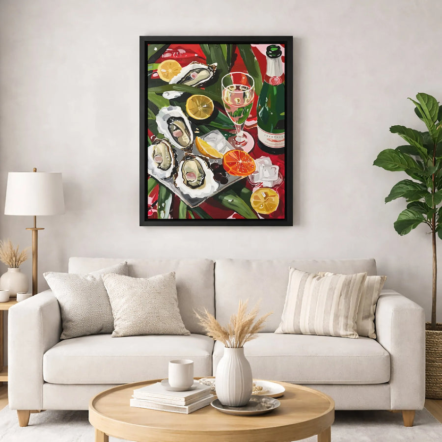 Oysters and Champagne Canvas Art | Kitchen Still Life Wall Decor | Gallery Quality 1.25" Profile | Premium Dining Room Gift