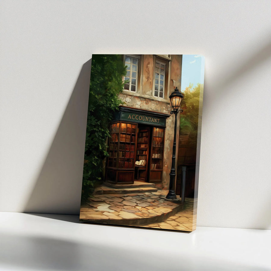 Accountant Office Wall Art | Vintage Bookstore Painting Canvas | Premium Gallery Wrap Decor | Professional Accountant Gift for CPA