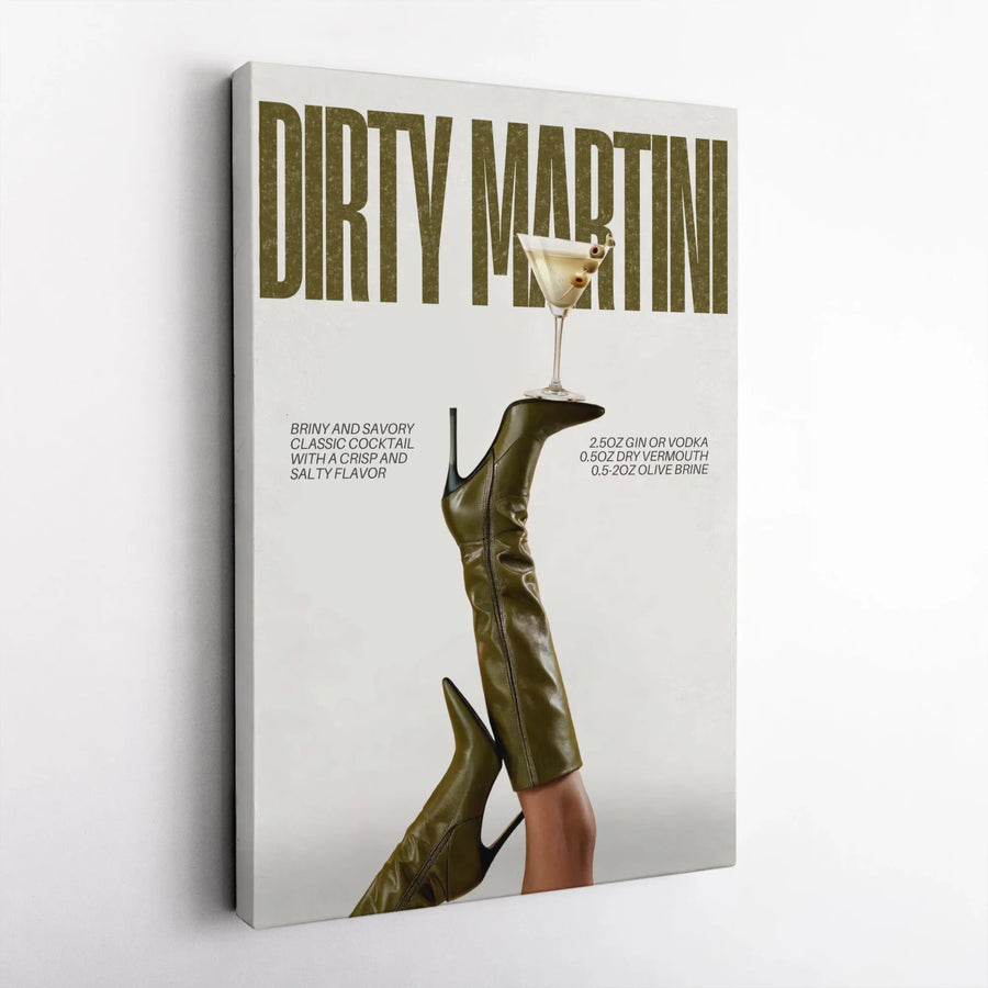 Dirty Martini Wall Art | Fashion Cocktail Recipe Print | Gallery Wrap Canvas | Kitchen Decor For Women Bar Cart Enthusiasts