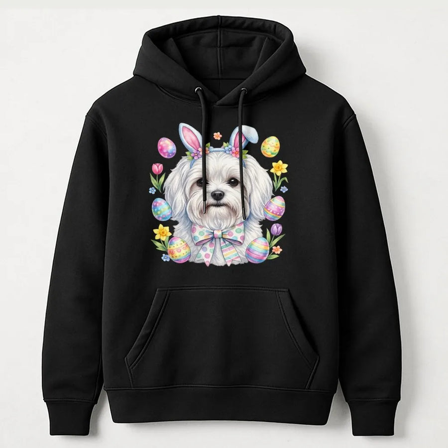 Easter Maltese Hoodie | Cute Bunny Ears Puppy Graphic | Premium Cotton Blend | Spring Dog Mom Gift