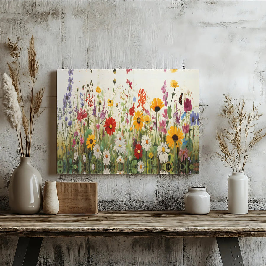 Wildflower Meadow Horizontal Canvas Wall Art | Vibrant Watercolor Floral Garden Painting | Premium 1.25” Gallery Wrap | Colorful Nature Lover Gift
