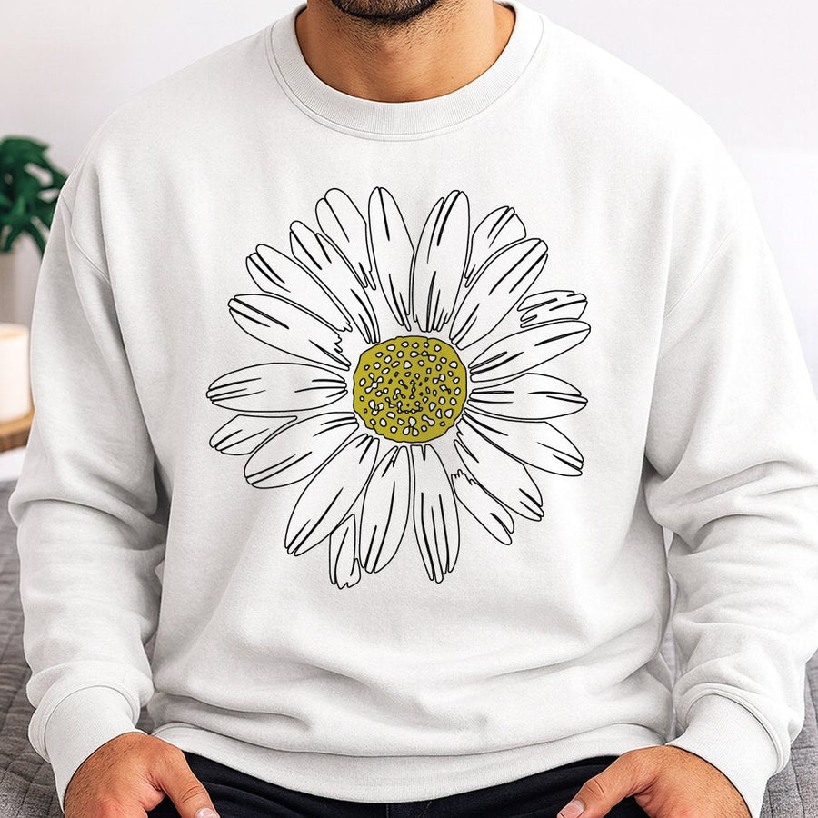 Daisy Flower Graphic Sweatshirt | Minimalist Botanical Art Print | Premium Cotton-Blend Crewneck | Cute Nature Lover Gift For Her