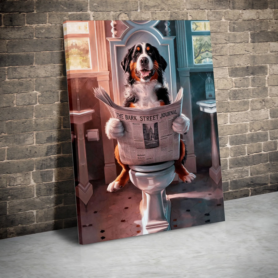 Bernese Mountain Dog Toilet Canvas Art | Funny Dog Bathroom Wall Decor | Premium Fade-Resistant Print | Quirky Gift for Dog Lovers