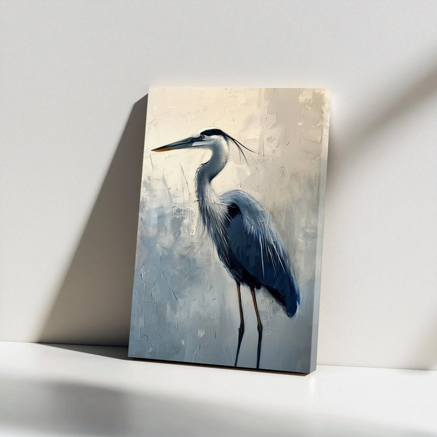 Great Blue Heron Canvas Wall Art | Textured Oil Painting Style Print | Premium Gallery Wrapped Canvas | Coastal Home Decor Gift for Bird Lovers
