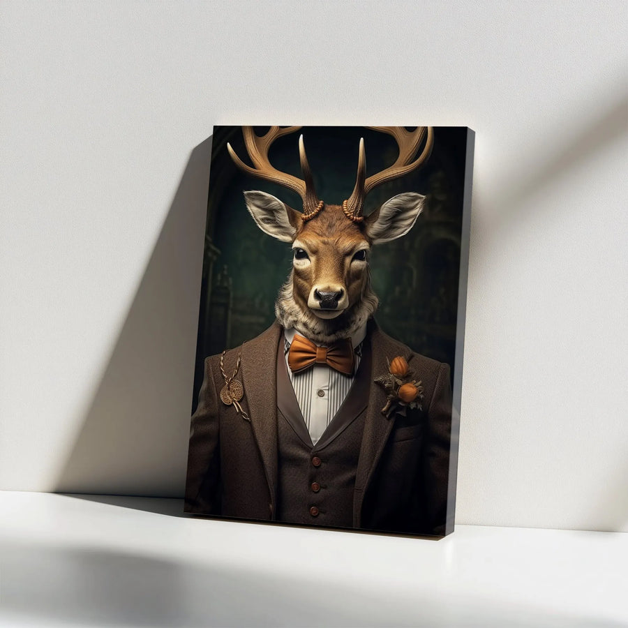 Dapper Deer Canvas Wall Art | Victorian Gentleman Animal Portrait | Premium Gallery-Wrapped Print | Unique Office Decor Gift for Him