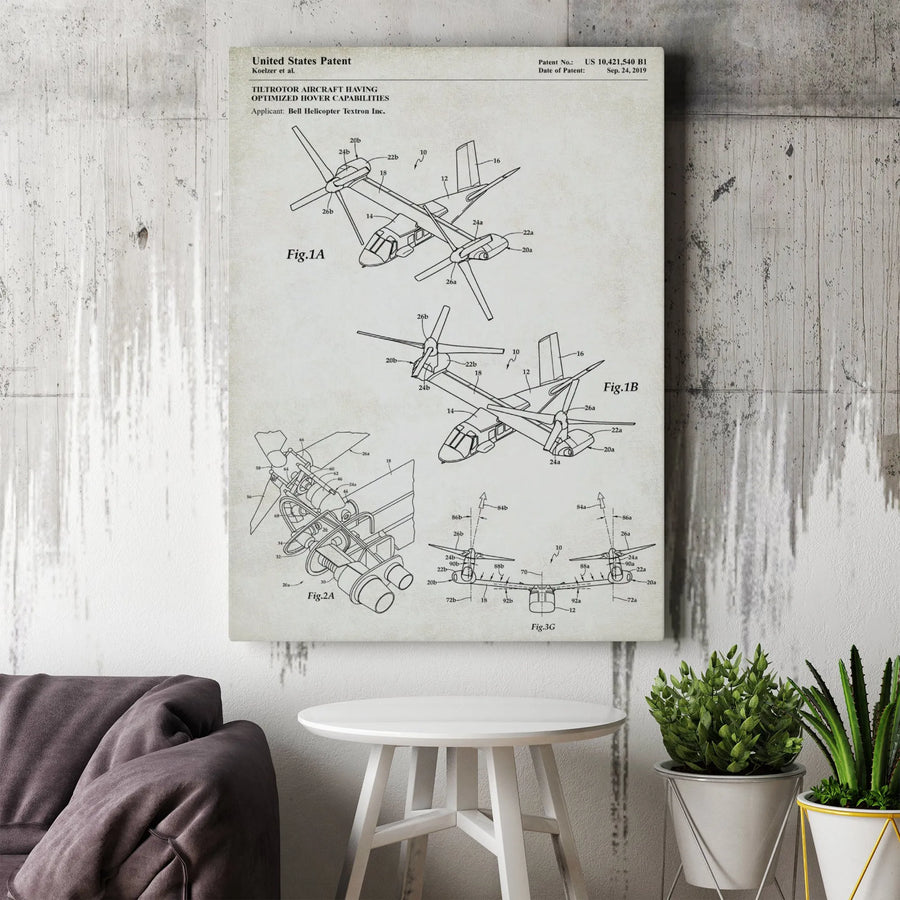 Tiltrotor Aircraft Patent Print | Aviation Engineering Wall Art | Gallery Wrap Canvas | Gift for Pilot or Aerospace Engineer