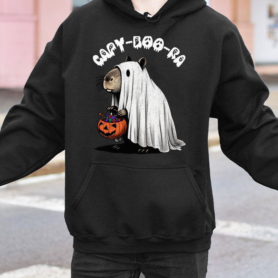 Capybara Ghost Hoodie | Funny Capy-Boo-Ra Halloween Graphic | Premium Cotton Blend | Spooky Season Gift For Animal Lovers