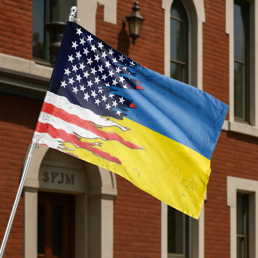 American Ukrainian Flag House Flag | Patriotic Support Ukraine Design | Double Sided Weather Resistant Banner | Outdoor Yard Decor Gift