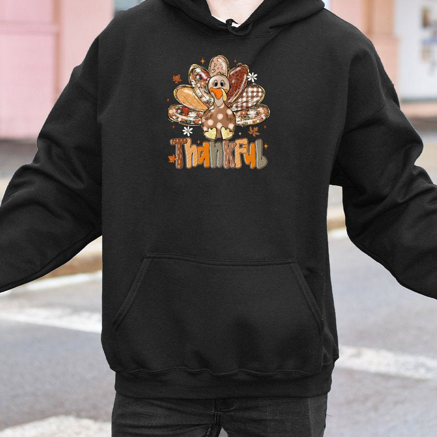 Thankful Turkey Hoodie | Cute Autumn Thanksgiving Graphic | Soft Cotton-Blend Pullover | Cozy Fall Gift for Women & Men