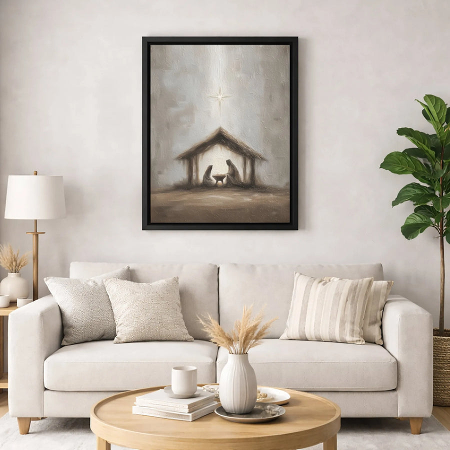Nativity Scene Canvas Print | Impressionist Christian Wall Art | Premium 1.25 Inch Gallery Wrapped | Religious Christmas Gift For Home