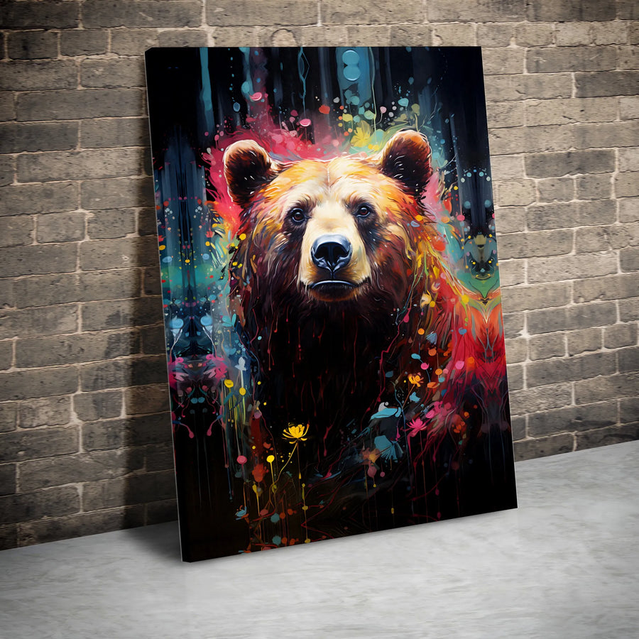 Colorful Grizzly Bear Canvas Print | Abstract Wildlife Wall Art | Premium 1.25-Inch Gallery Wrap | Modern Nature Lover Home Decor Gift