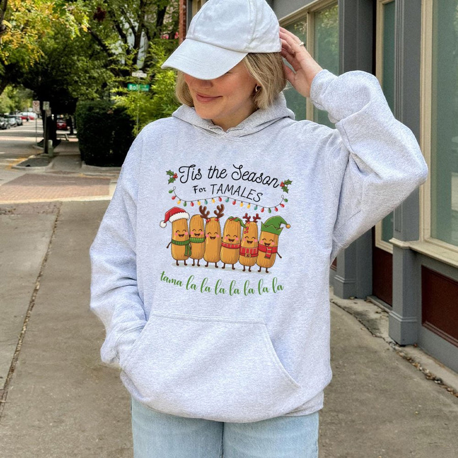 Tis The Season For Tamales Hoodie | Funny Mexican Christmas Food Graphic | Premium Cotton Blend | Gift For Him Her