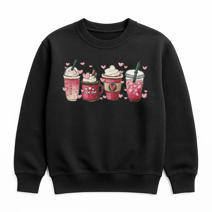 Valentines Day Coffee Sweatshirt | Cute Heart Love Graphic | Premium Cotton Blend | Romantic Gift For Her Women