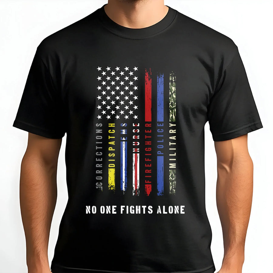 First Responder Flag T-Shirt | Thin Line Heroes Graphic Design | Premium Cotton Unisex Tee | Gift for Police Firefighter EMS Nurse Military Support