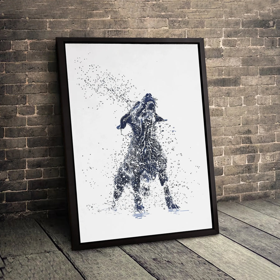 Dog Shaking Water Canvas Print | Abstract Splash Art Wall Decor | Gallery Quality 1.25 Inch Frame | Pet Lover Gift Idea