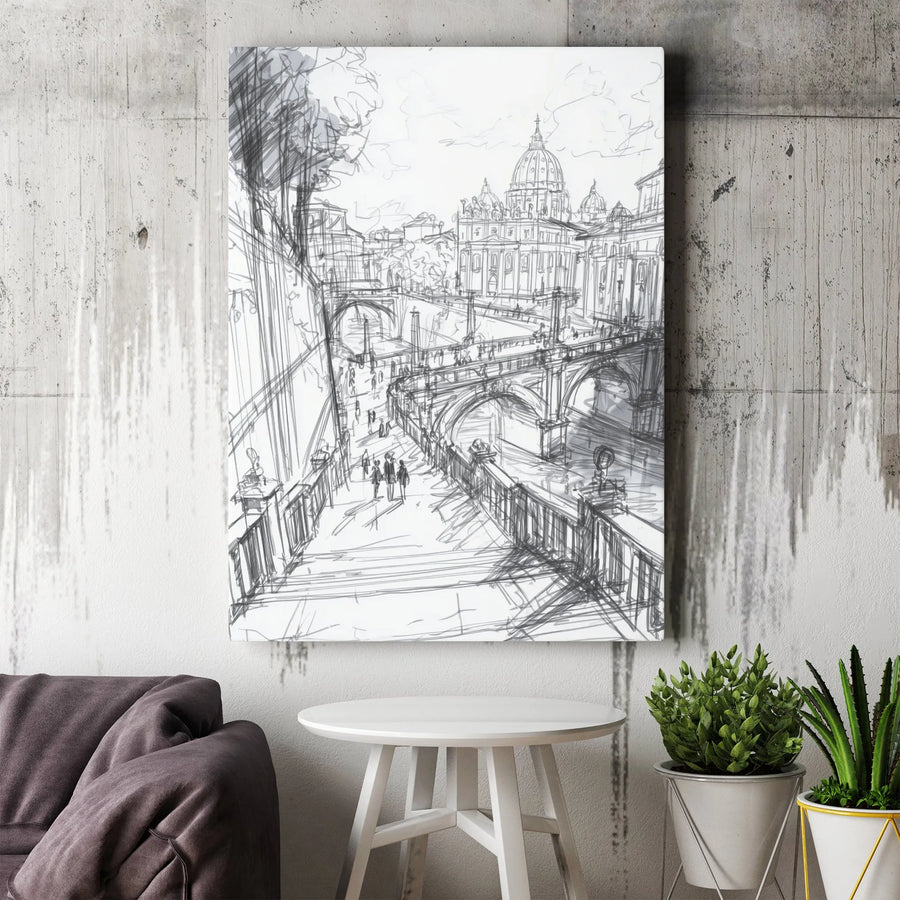 Rome Sketch Canvas Print | Vatican City Architectural Art | Premium Wall Decor | Italy Travel Lover Gift