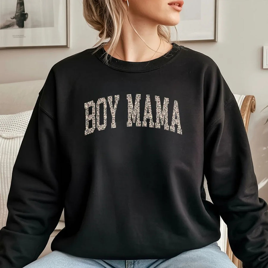 Boy Mama Sweatshirt | Camo Print Collegiate Design | Premium Soft Crewneck | Mothers Day Gift for Women