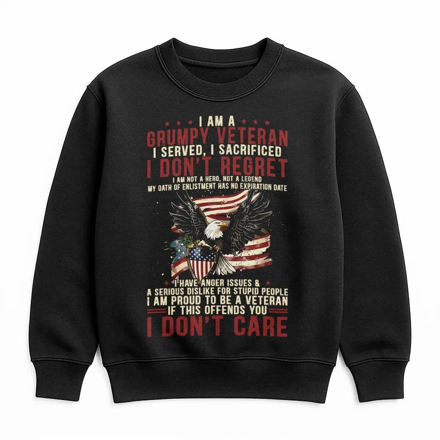 Grumpy Veteran Sweatshirt | American Flag Eagle Military Pride Design | Premium Cotton Blend | Gift for Retired US Army Soldiers