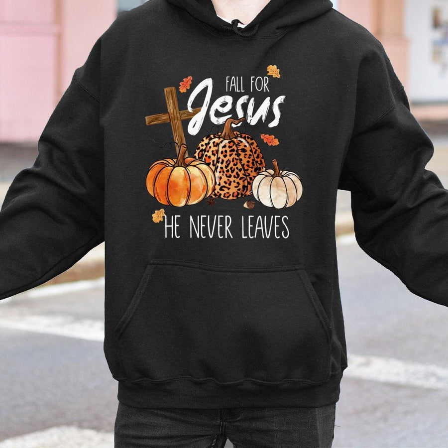 Fall For Jesus Hoodie | Christian Autumn Pumpkin Cross Design | Premium Cotton Blend Sweatshirt | Religious Faith Gift For Women And Men