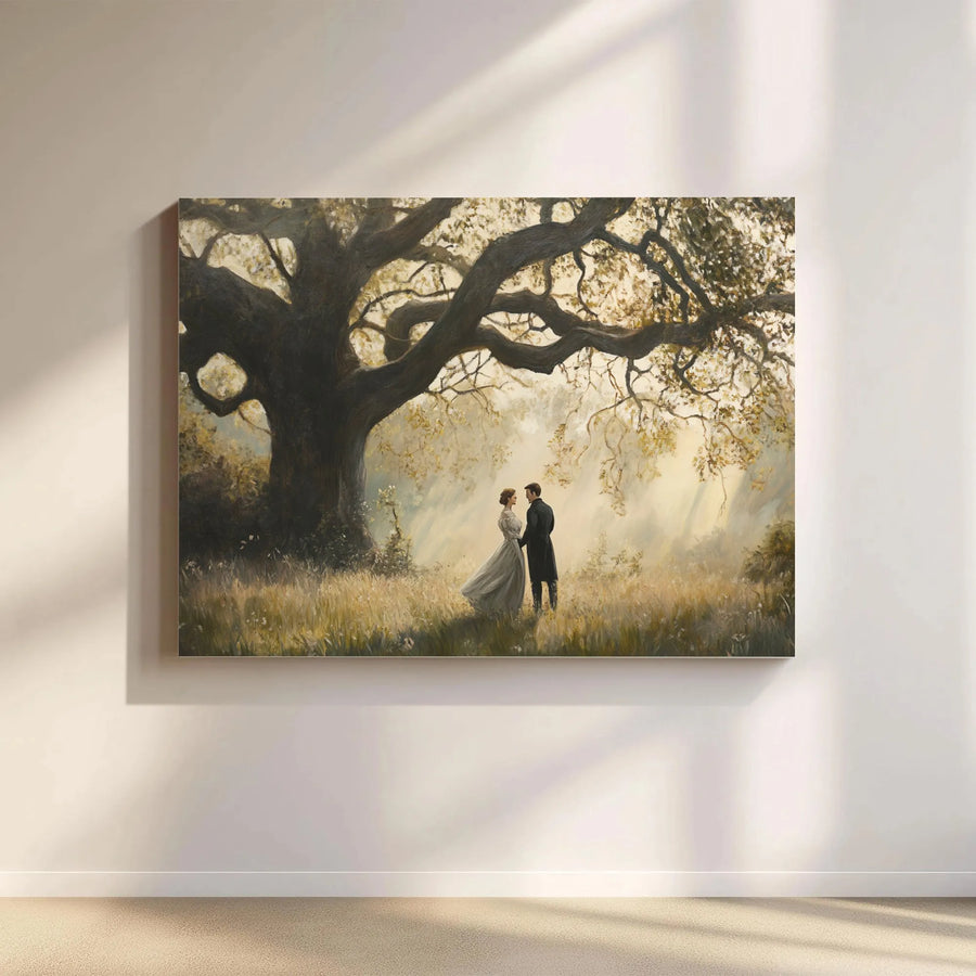 Romantic Couple Canvas Wall Art | Regency Era Under Oak Tree Portrait | Premium Gallery Wrap Print | Anniversary Wedding Gift for Her
