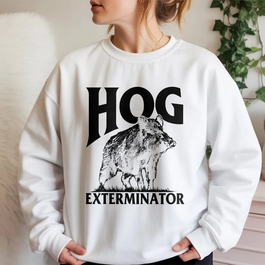 Hog Exterminator Sweatshirt | Vintage Wild Boar Graphic Tee | Premium Cotton | Funny Gift for Hunter