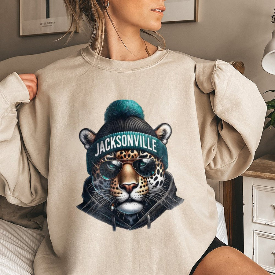 Jacksonville With Cool Jaguar Mascot Wearing Beanie And Sunglasses Sweatshirt