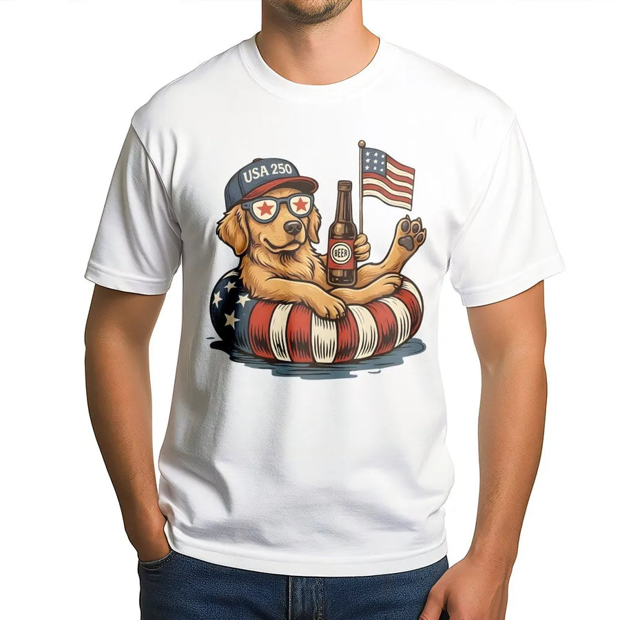 USA 250th Anniversary Shirt | Funny Golden Retriever with American Flag | Premium Comfort Colors Cotton Tee | Gift for Patriotic Dog Lover