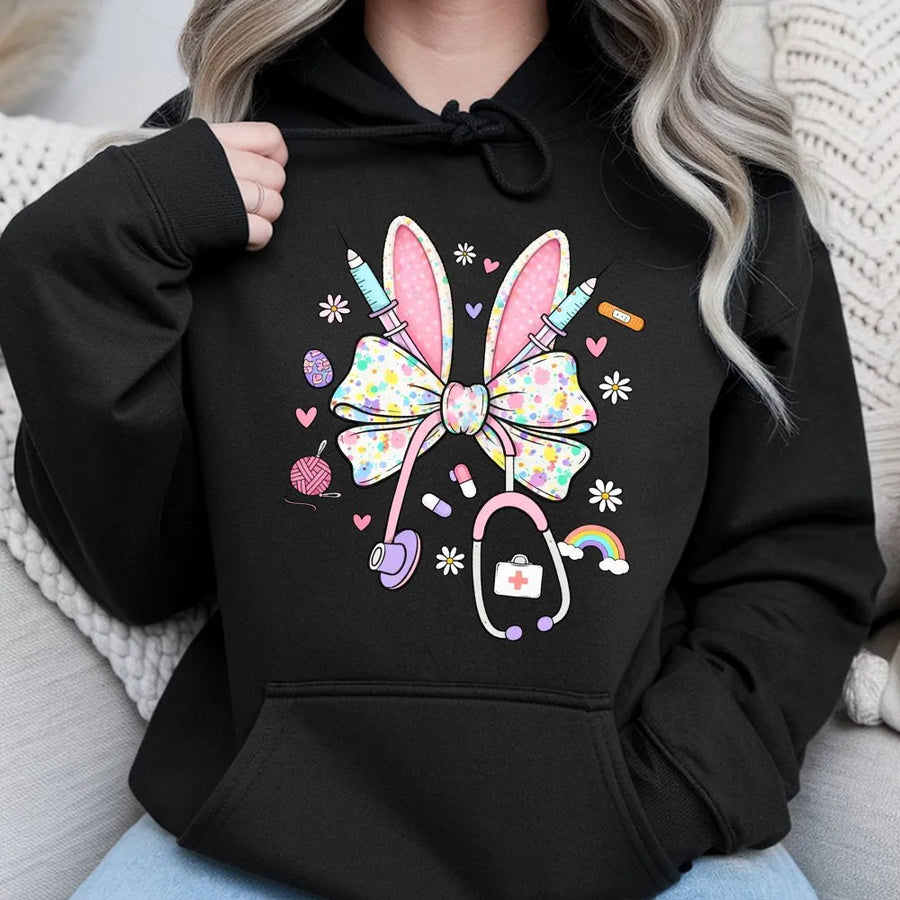 Easter Nurse Hoodie | Bunny Stethoscope Medical Graphic | Premium Cotton Blend | Gift for Nursing Students and RNs