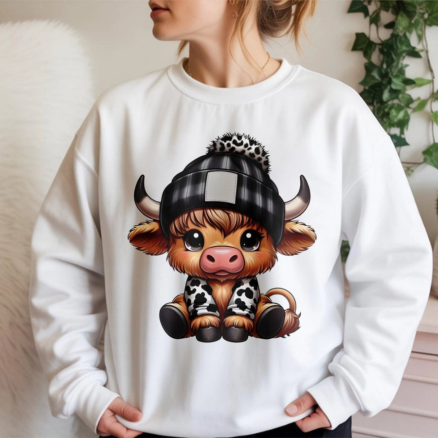 Highland Cow Sweatshirt | Cute Western Farm Animal Graphic | Premium Cotton Blend Unisex Crewneck | Cozy Gift for Cowgirl and Country Lovers