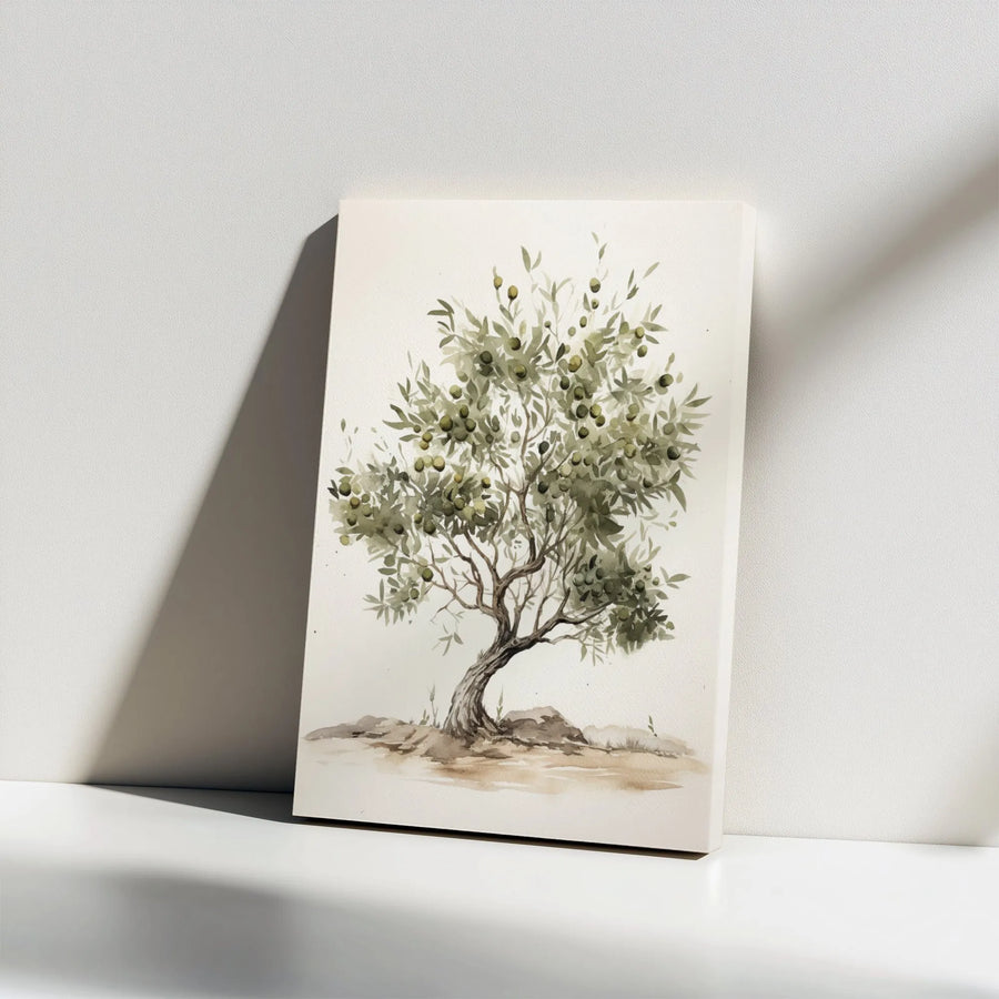 Olive Tree Canvas Wall Art | Watercolor Botanical Illustration | Premium 1.25" Thick Profile | Modern Farmhouse Kitchen Decor Gift