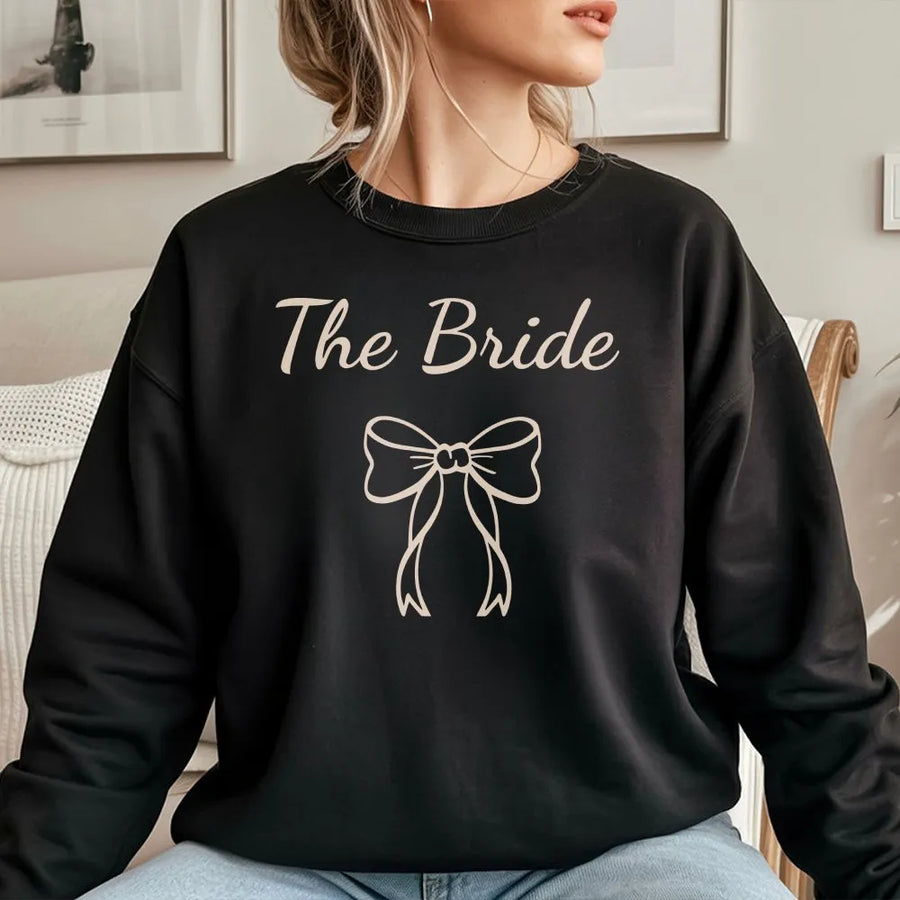 The Bride Sweatshirt | Minimalist Bow Graphic | Soft Cotton Tee | Bachelorette Party & Bridal Shower Gift for Bride to Be