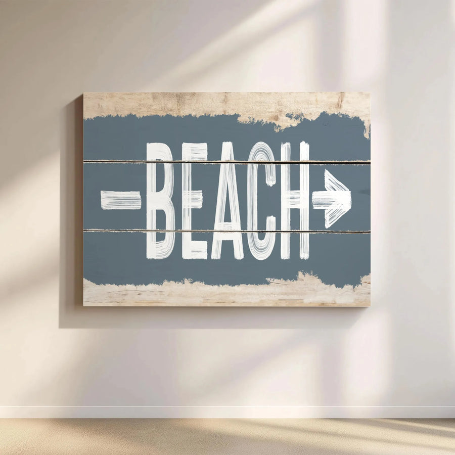 Rustic Beach Sign Canvas Wall Art | Coastal Farmhouse Style Wood Plank Print | Premium Gallery Wrap Canvas | Nautical Lake House Decor Gift