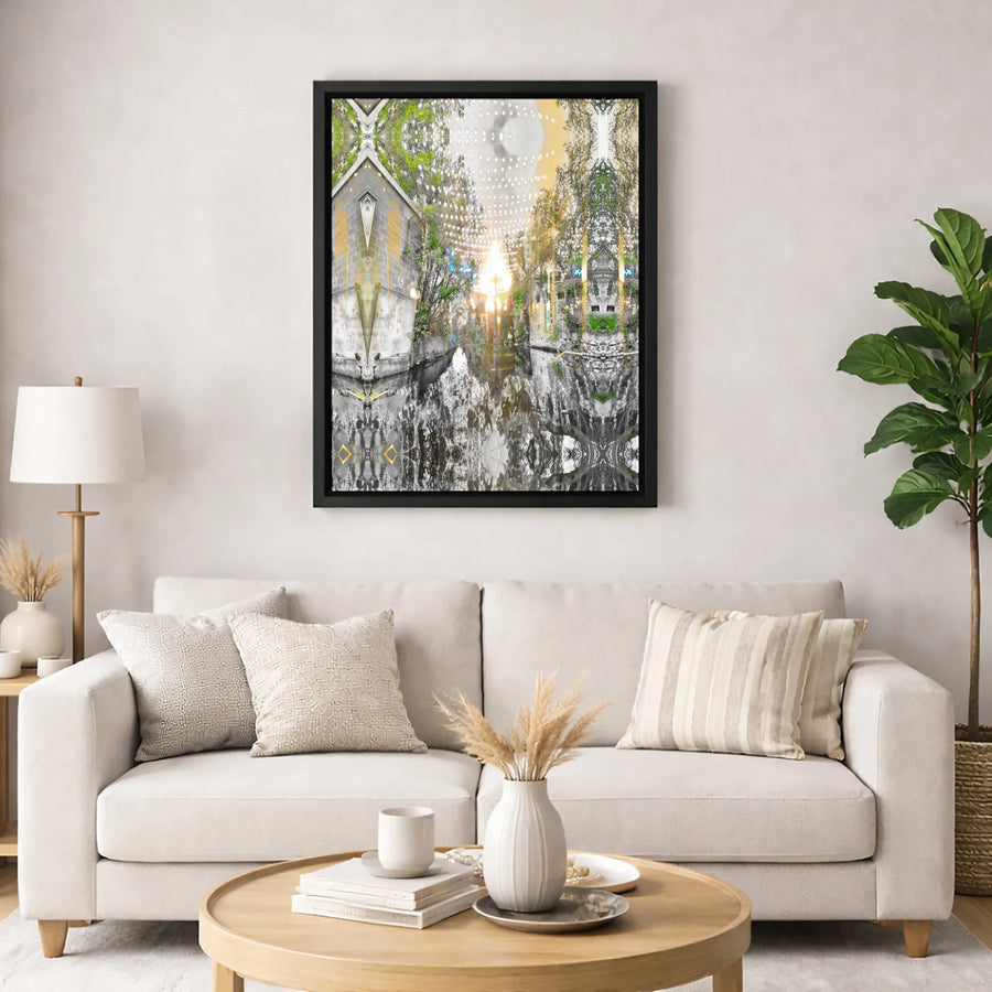 Abstract Canal Canvas Print | Symmetrical Sunset Water Reflection Wall Art | Premium Gallery-Wrapped 1.25" Profile | Modern Home Office Decor Gift