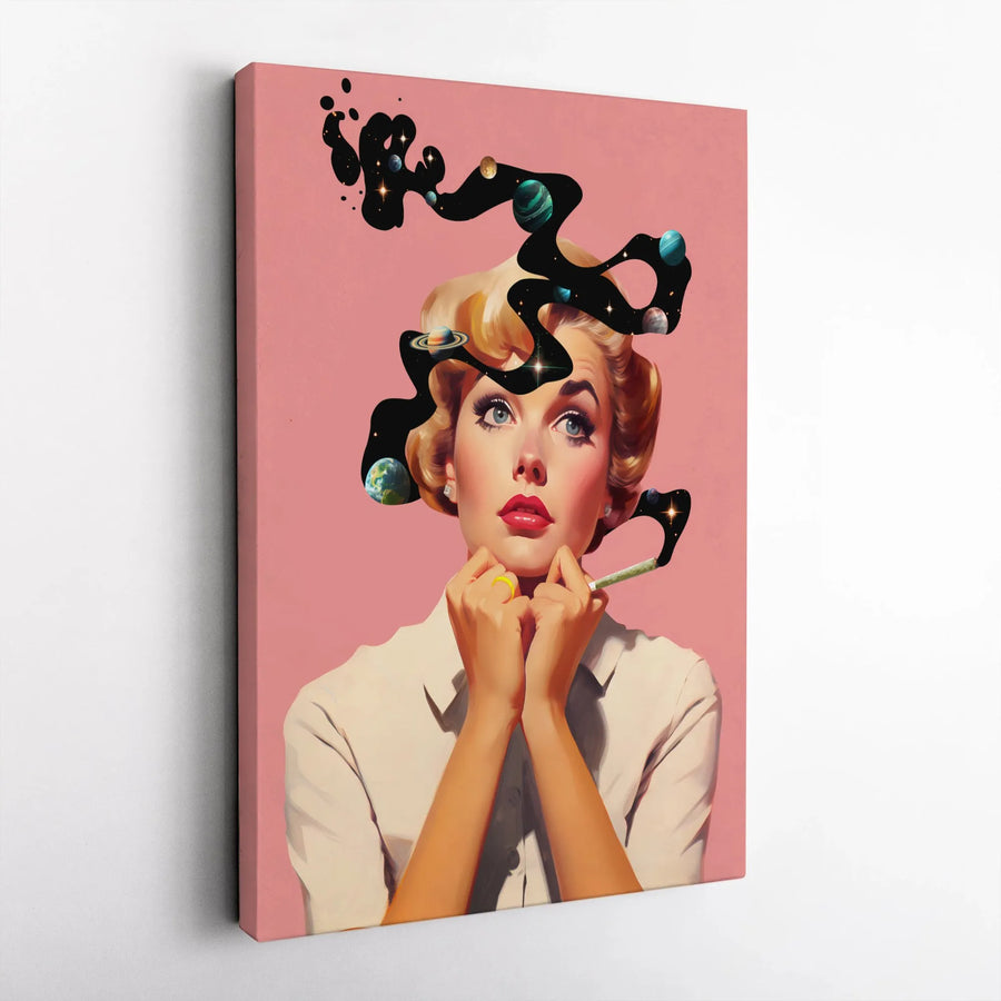 Surreal Pop Art Canvas Print | Retro Galaxy Woman Wall Art | Premium Gallery Wrapped Decor | Unique Living Room Gift