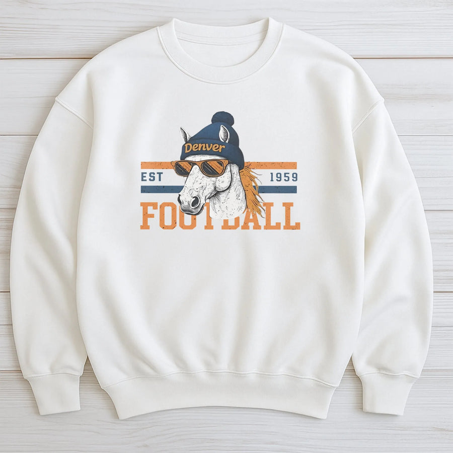 Denver Bronco Vintage Sweatshirt Retro Football Horse Design Game Day Fan Apparel Unisex Soft Sweatshirt, Gift For Men Women